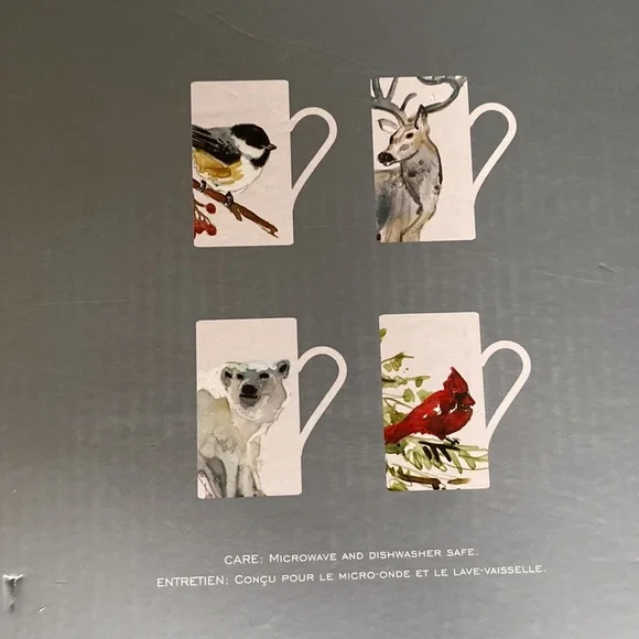 Pottery Barn Hand Painted and Hand Glazed Arctic Forest Mug, Mixed Set Of 4